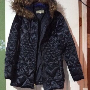 Liz Claiborne Kids Dark Navy Blue Quilted Puffer with Faux Fur Trim